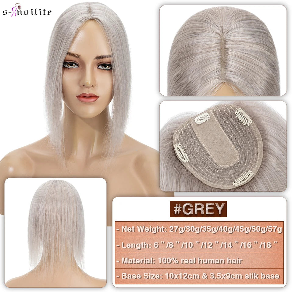 S-noilite 10x12cm Hair Toppers 3.5x9cm Silk Base Natural Hair Wig 100% Human Hair For Women Hairpiece Clip In Hair Extensions
