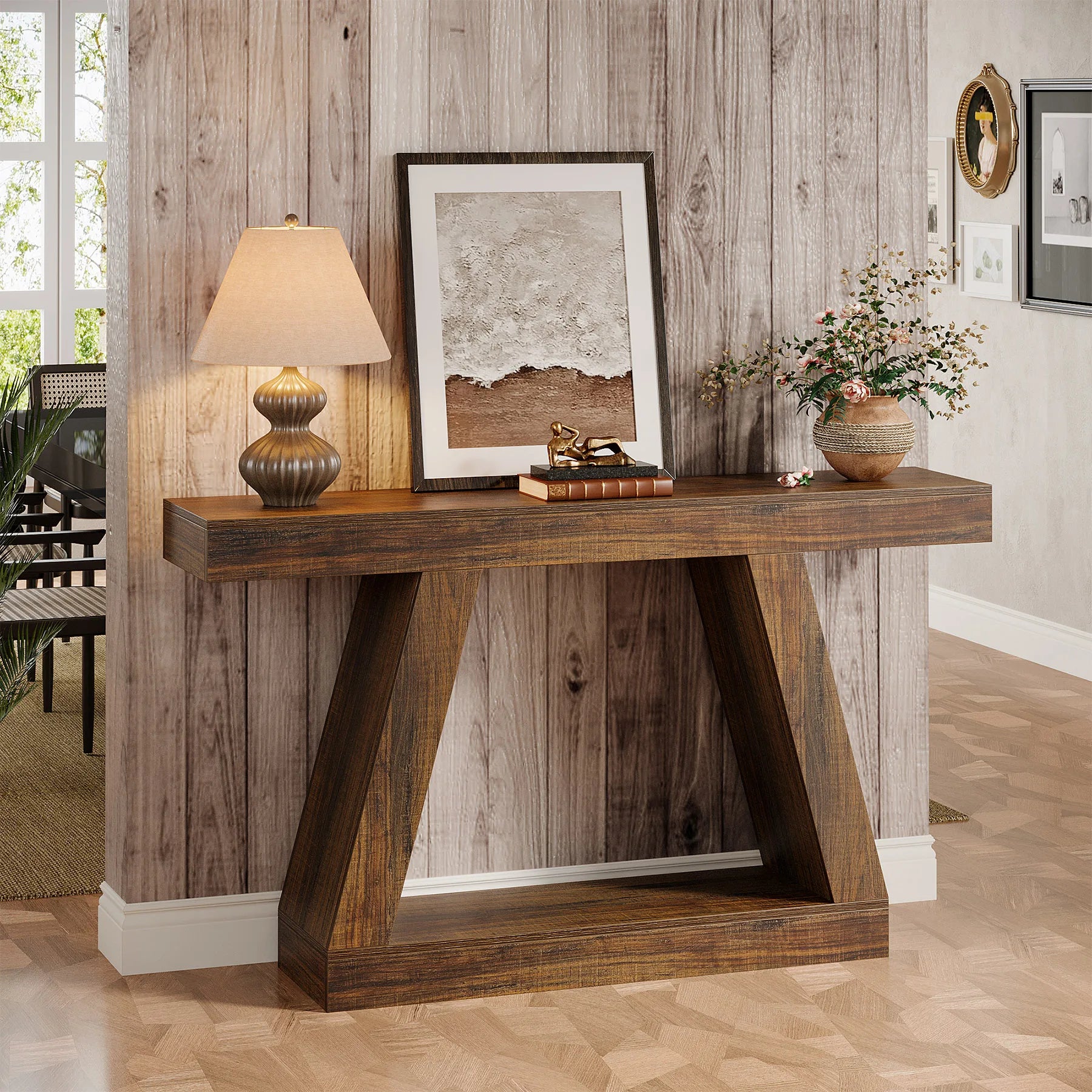 Tribesigns 55-Inch Rustic Console Table with Storage Industrial Wooden Entryway Table for Hallway Living Room
