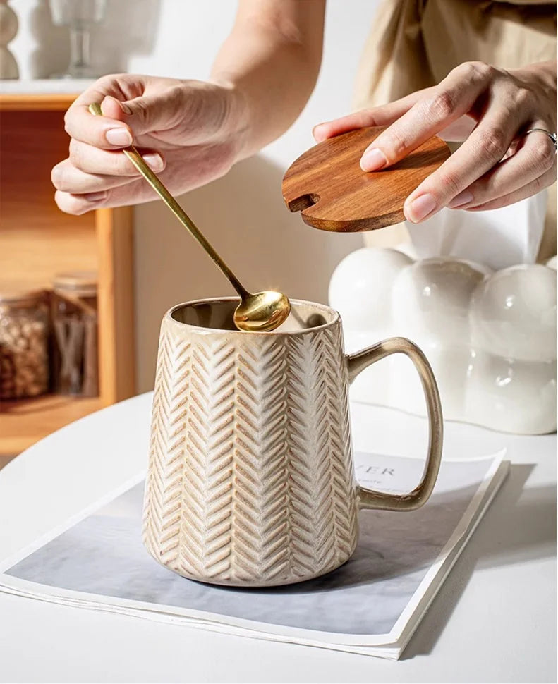 760ml Creative Retro style Mug breakfast cereal milk cute ceramic cup daily household insulated coffee tea cup with spoon