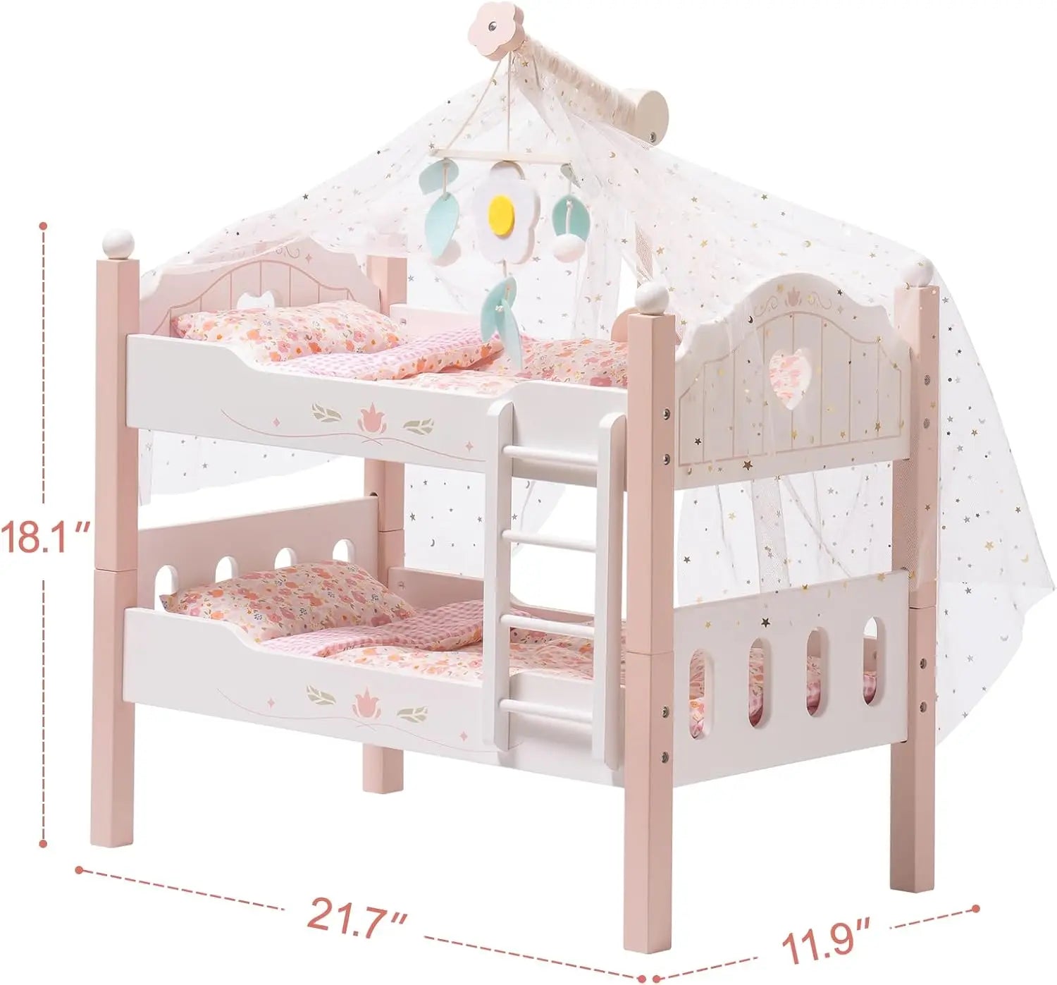 Robotime Robud Baby Doll Bunk Beds for 18 inch Dolls American Girl Doll Furniture Toy with Bedding Pink Wood 2pcs Beds