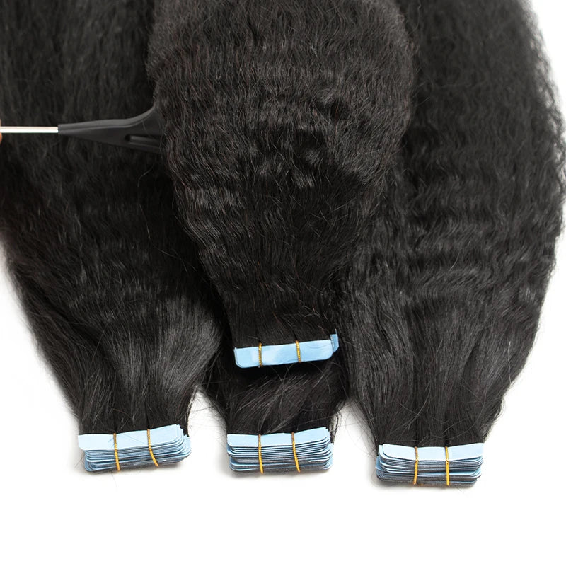 MRS HAIR Kinky Straight Tape in Extensions Tape Extensions Human Hair Cuticle Remy Yaki Tape in Hair Extensions 12-26 inch 20pcs