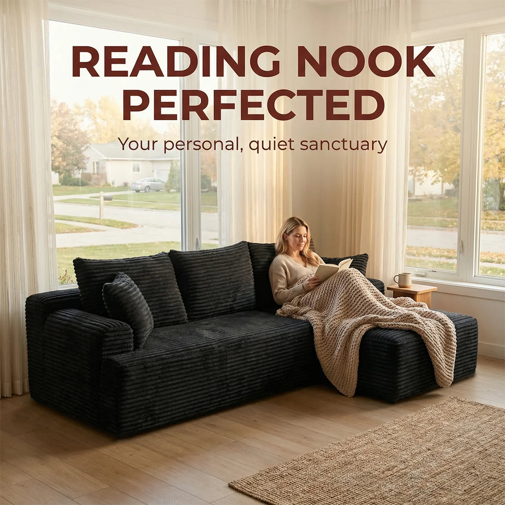 95" L-Shaped Sofa Chaise, No Assembly Required, Rabbit Fleece Upholstery, Ultra Soft & Comfortable, Ready to Use Out of the Box