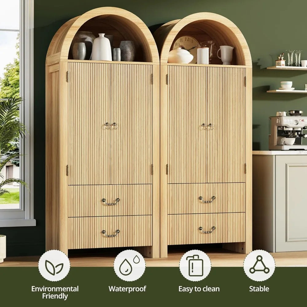Fluted Arched Cabinet with Doors, Wood Pantry Storage Cabinet with Large Drawers, Modern Versatile Bookcase ,Customized