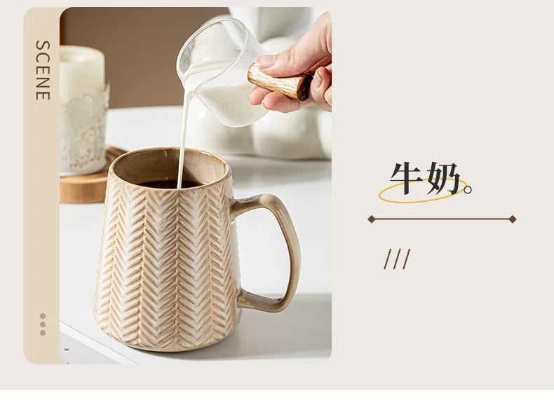 760ml Creative Retro style Mug breakfast cereal milk cute ceramic cup daily household insulated coffee tea cup with spoon