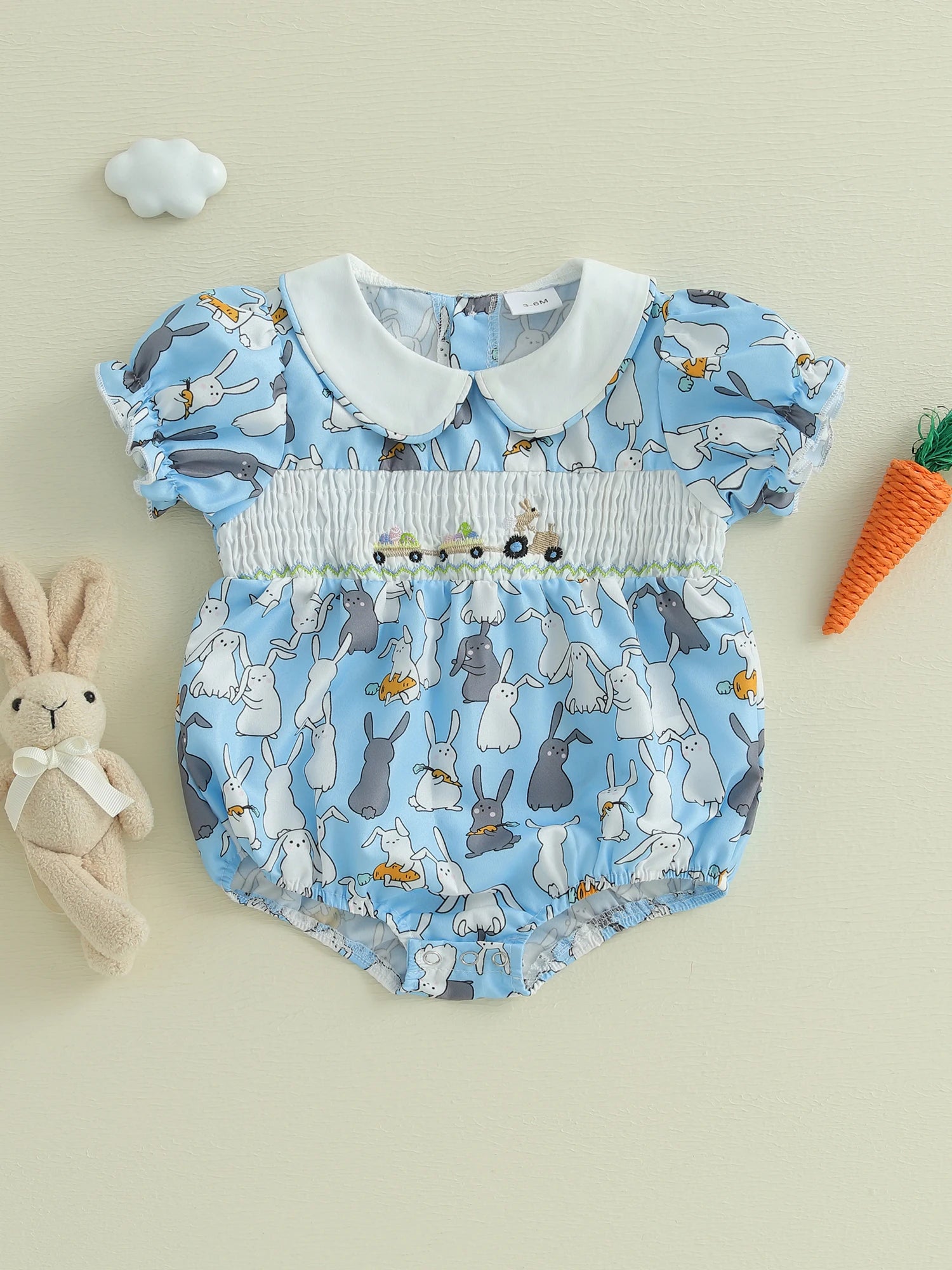 Toddler Girls Floral Print Ruffle Sleeve Rompers Easter Outfit Bunny Ear Headband Set Summer Jumpsuits Playsuits