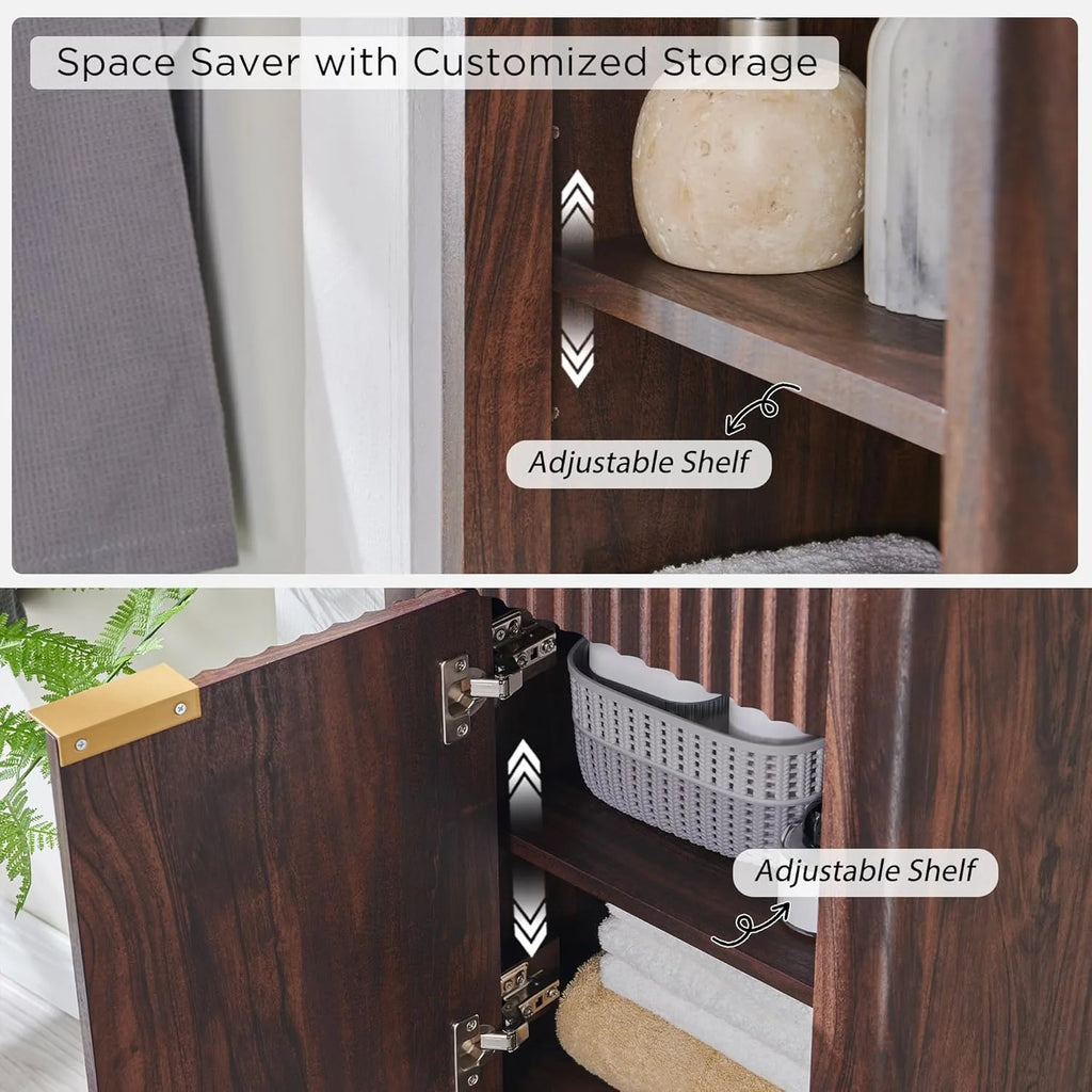 68" Tall Bathroom Narrow Storage Cabinet with Adjustable Shelf and Drawer, Curved Profile Linen Tower for Bathroom, Living Room