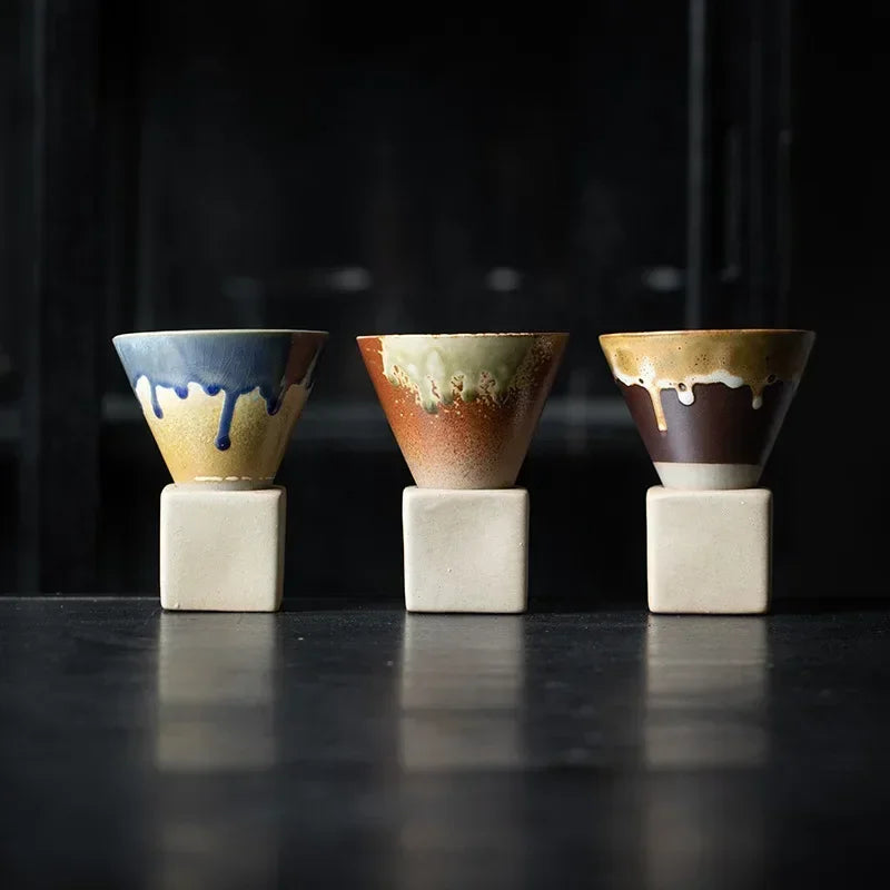 Coarse Pottery Creative Coffee Cup with Base Japanese Retro Conical Ceramic Cups Minimalist Latte Mug  Stoneware Master Teacup