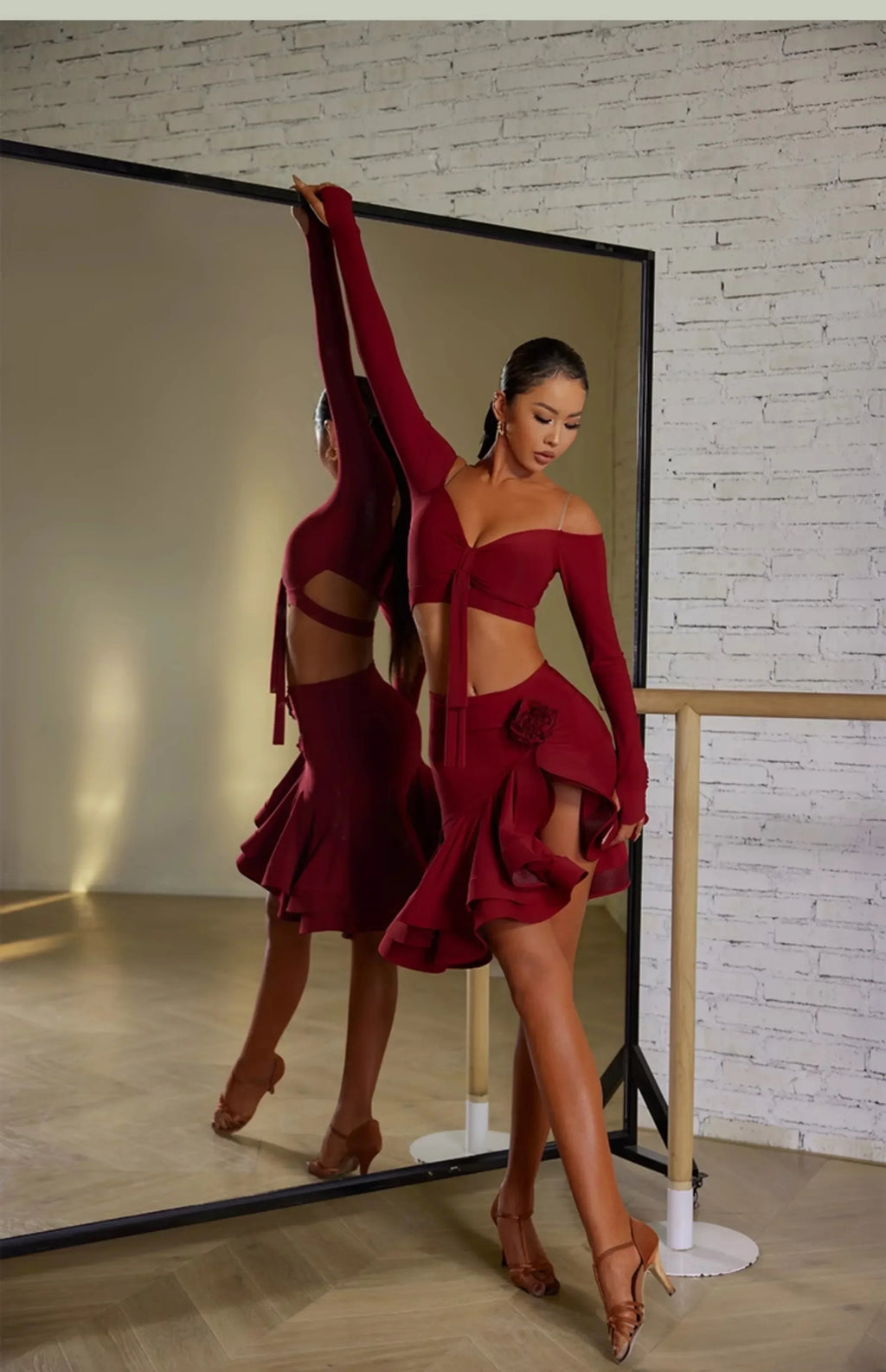 Sexy Off Shoulder Latin Top Ruffled Skirts Latin Dance Costume Stage Performance Clothes Samba Tango Dance Wear Set for Women
