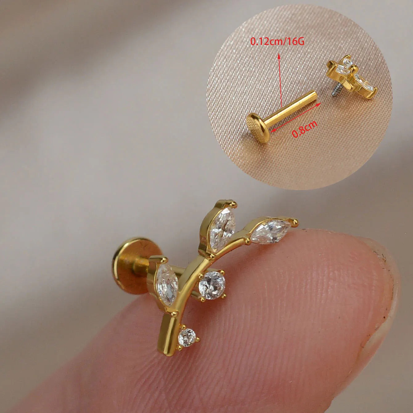 1Piece 16G Titanium Steel CZ Leaf Bee Piercing Lip Labre Studs Tragus Helix Cartilage Couch Lobe Earrings Body Jewelry For Women