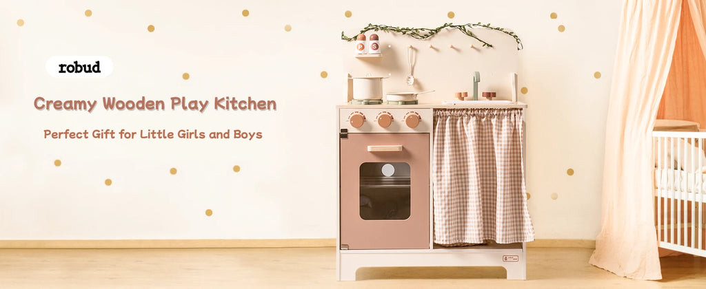 ROBOTIME ROBUD Play Kitchen Wooden Pretend Play Refrigerator Accessories Set for Boys Girls Children Ages 3+
