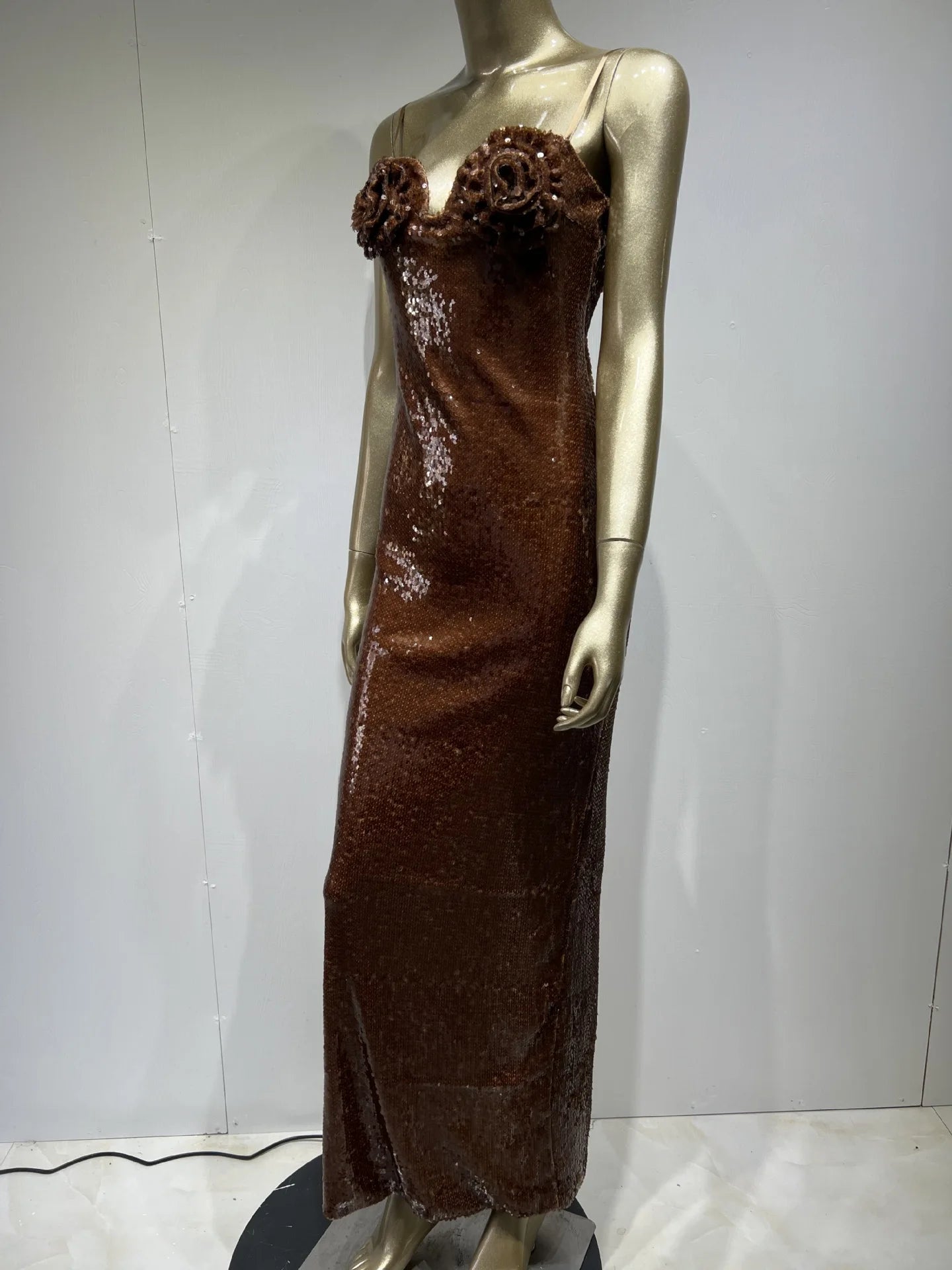 Shiny Brown Sequin Strapless Dress High Street Party Evening Gown Skirt for Women