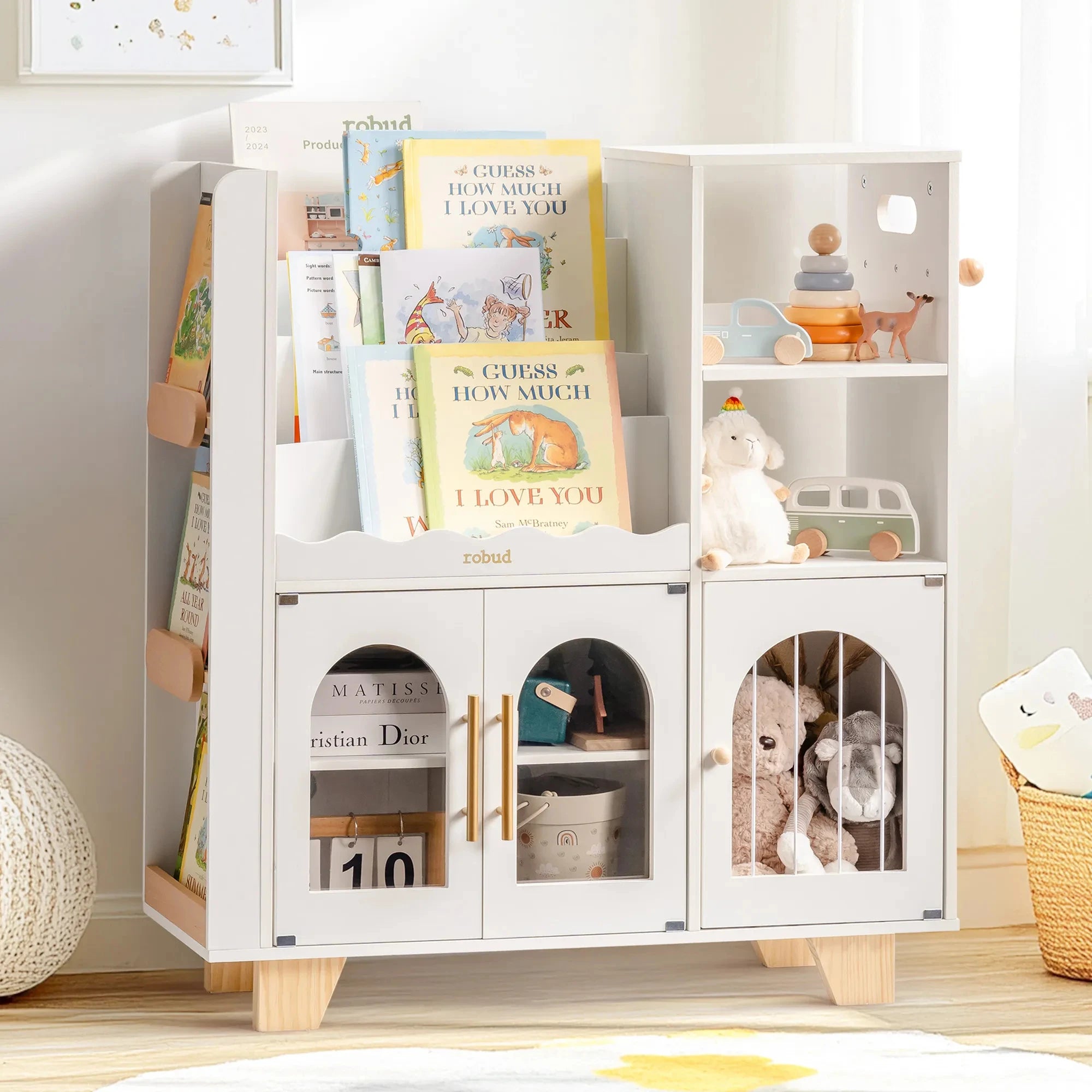 ROBOTIME ROBUD Kids Wooden Bookshelf with Storage Montessori Bookshelf Kids Bookcase Toy Storage Book Shelf for Toddlers