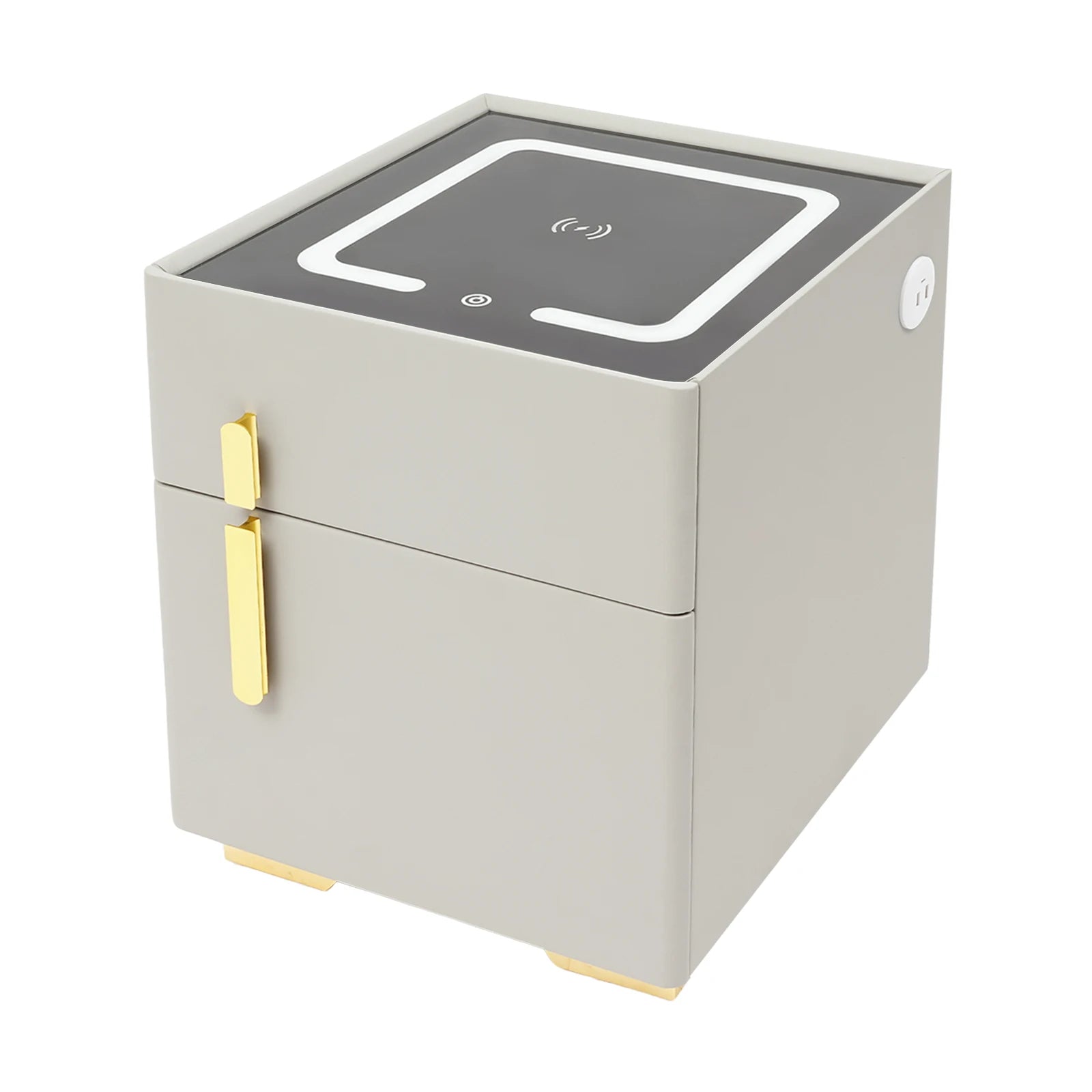 Smart Nightstand w/ Drawer & Safe Wireless Charging Nightstand Solid Wood Night Stand w/ 2 Drawers LED Bedside Tables for Bedroo