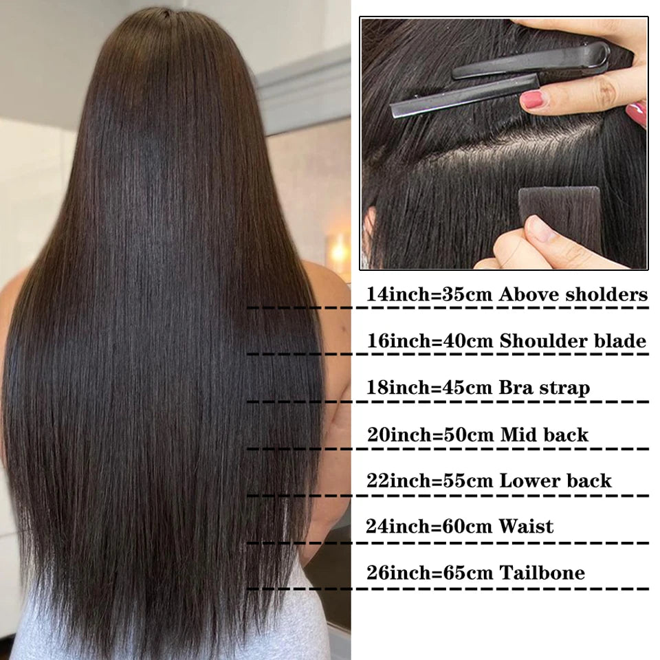 Straight Tape in Human Hair Extensions Natural Hair Extension Color #1B 14-26 Inches Brasil Remy Human Hair For Black Woman