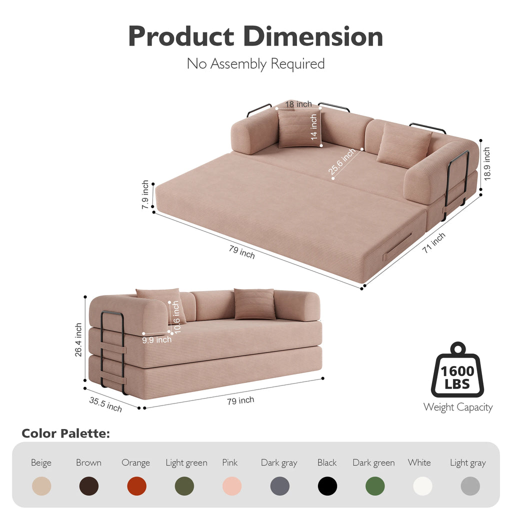Convertible Floor Sofa Bed with Fixed-Shape Frame,  5-in-1 DIY Combination Modular Sofa,  for Living Room Bedroom Playroom