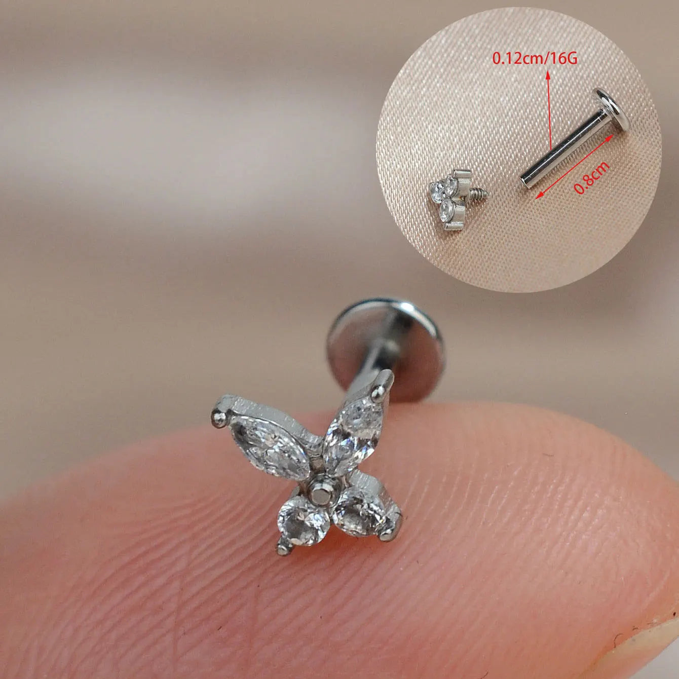 1Piece 16G Titanium Steel CZ Leaf Bee Piercing Lip Labre Studs Tragus Helix Cartilage Couch Lobe Earrings Body Jewelry For Women