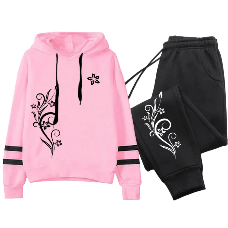 New in Womens Tracksuit Vintage Pattern Printing Sweatshirt Pants Set and Single Pcs Stripe Hoodies Casual Womens Clothing 2025