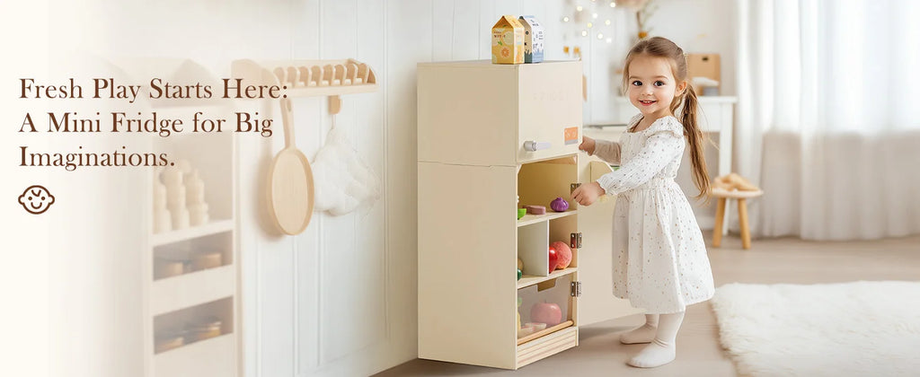 ROBOTIME ROBUD Play Kitchen Wooden Pretend Play Refrigerator Accessories Set for Boys Girls Children Ages 3+