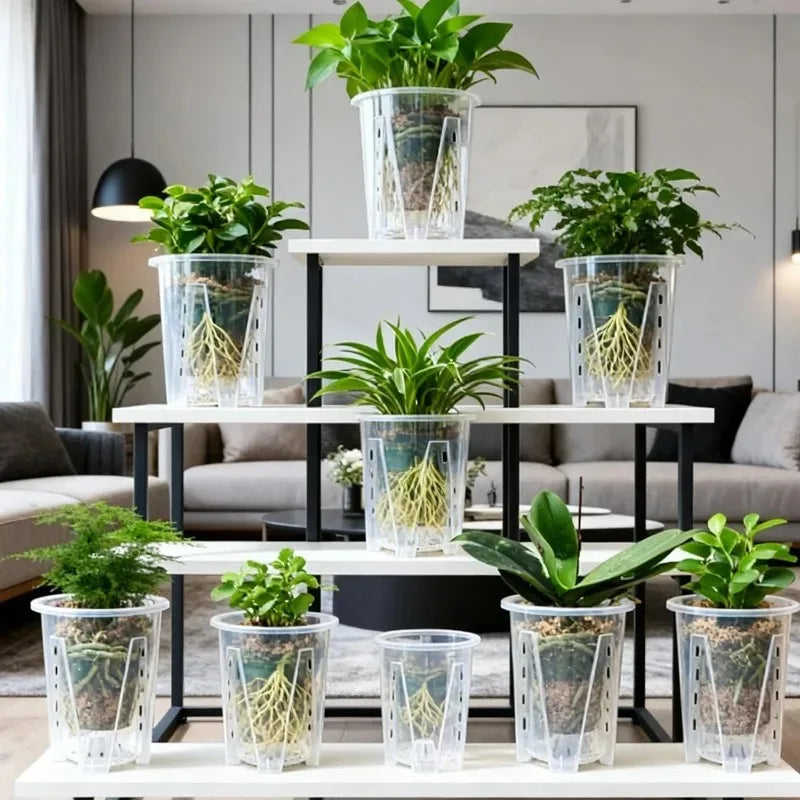 S/M/L/XL Clear PP Plastic Root Control Breathable Flower Pot Orchid Air Holes Plants Enhanced Drainage Garden Pot Home Garden