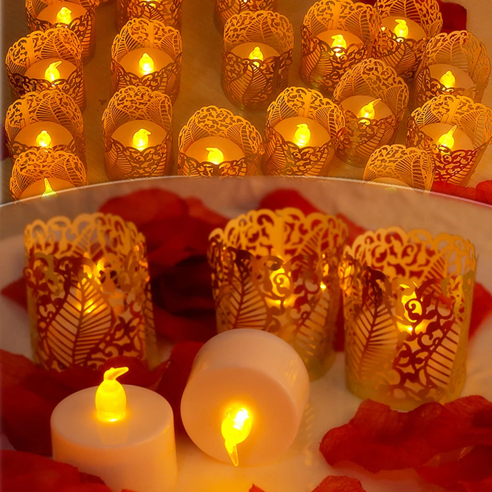 Flameless Tea Light Candles Battery Operated Votive LED Tealights with Paper Lampshade for Wedding Valentine Halloween Christmas
