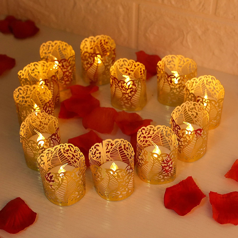 Flameless Tea Light Candles Battery Operated Votive LED Tealights with Paper Lampshade for Wedding Valentine Halloween Christmas