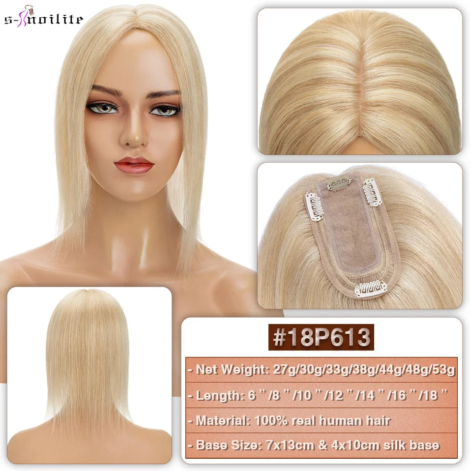 S-noilite 7x13cm Hair Toppers Human Hair For Women Natural Hair Topper Wigs Women Topper Silk Base Hair Clip In Hair Extensions