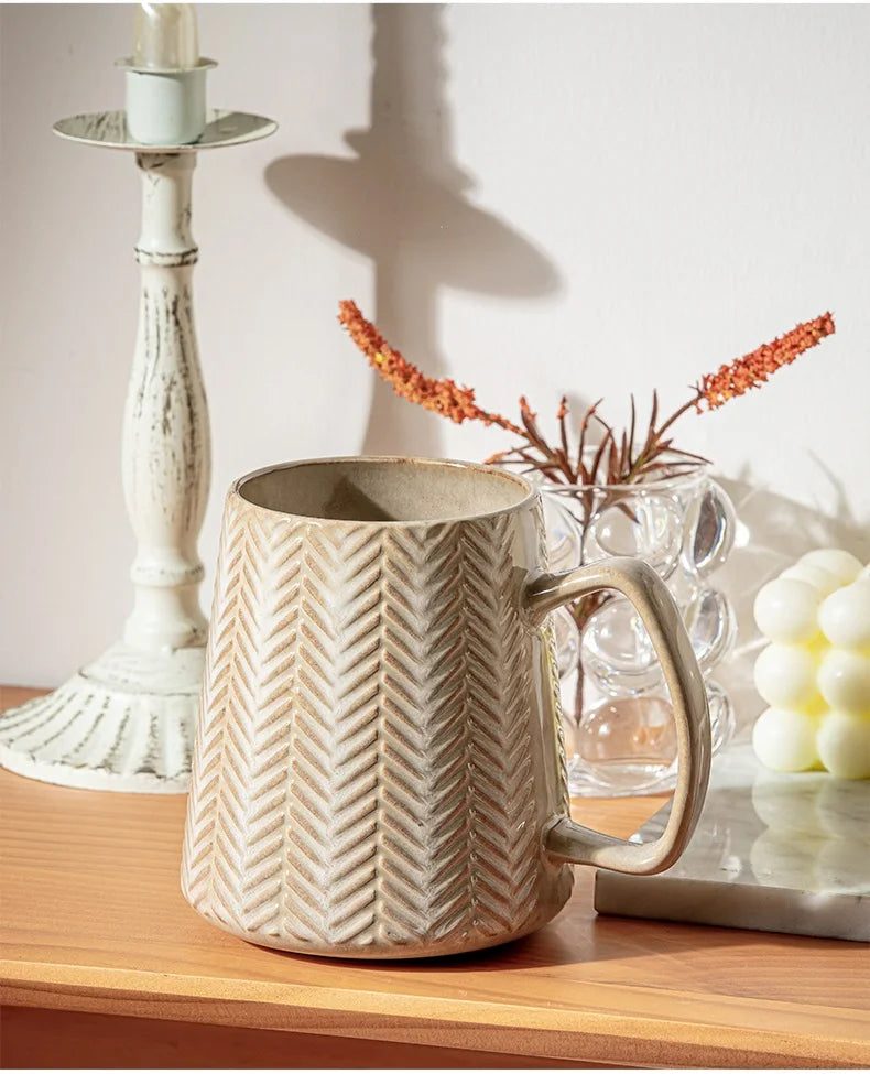 760ml Creative Retro style Mug breakfast cereal milk cute ceramic cup daily household insulated coffee tea cup with spoon
