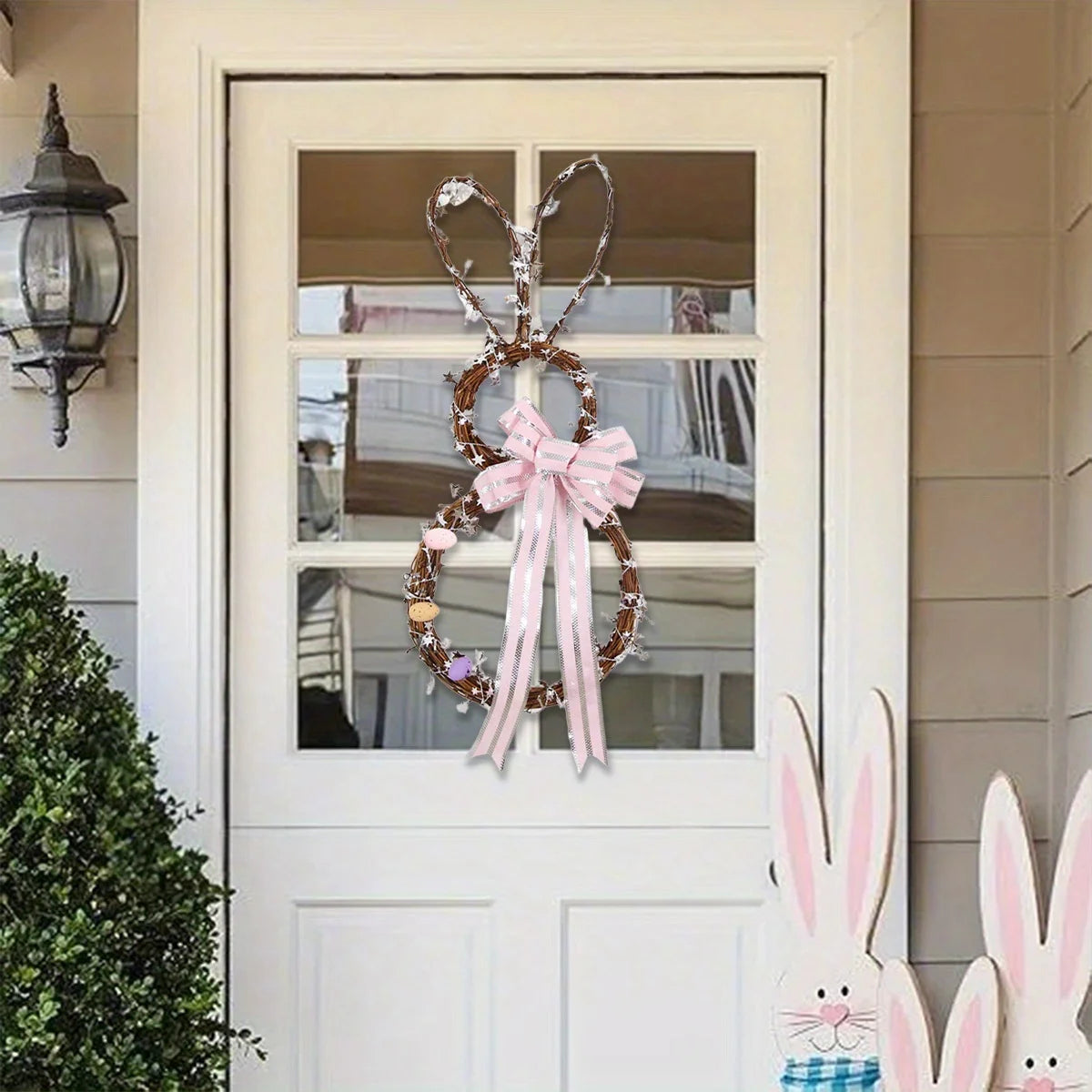 Easter Bunny Wreath, Rabbit Garland Material Kit for DIY Door Wreath Easter Rabbit Wreath Bunny Artificial Floral