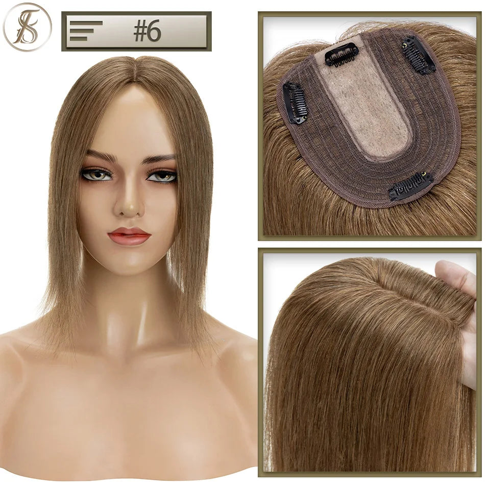 TESS 10x12cm Hair Toppers Natural Hair Wigs 3.5x9cm Women Topper Human Hair Clip In Hair Extensions Blonde Brown Women Hairpiece