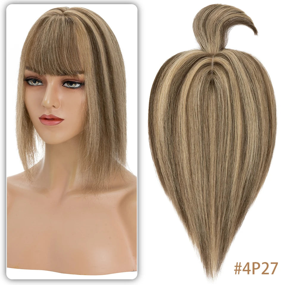 TESS Women Topper 10x12cm Hair Clips Hair Topper Natural Hair Wigs 100% Human Hair Silk Base Clip In Hair Extension Blonde Women
