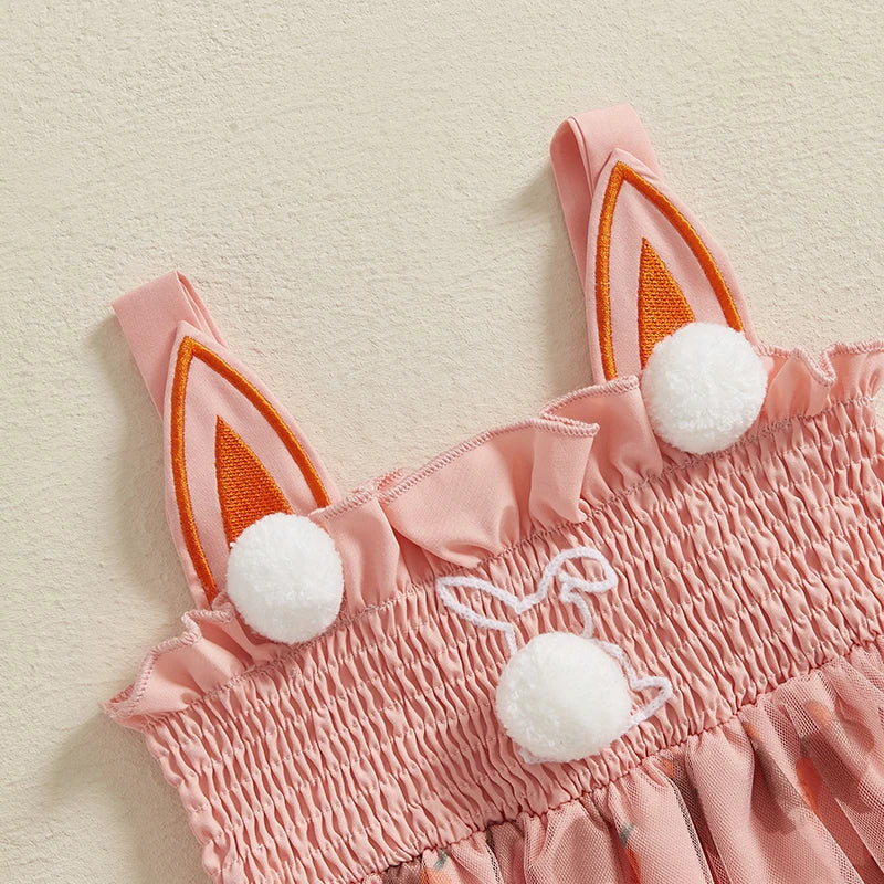 Girls Easter Bunny Print Sleeveless Dress Summer Fashion Casual Kids Princess Dress with Carrot Pattern