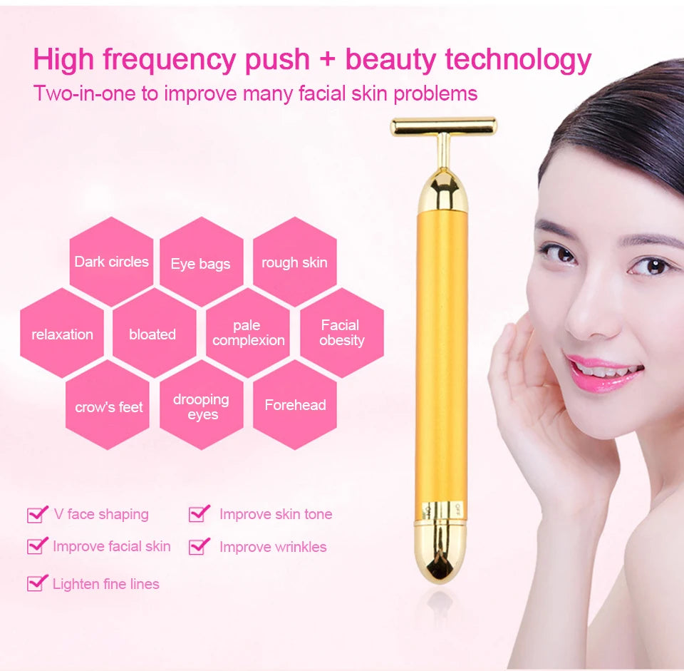Beauty Stick 24k Gold Face Lift Bar Skin Tightening Energy Beauty Stick Vibrating Facial Massager Electric Beauty Instrument