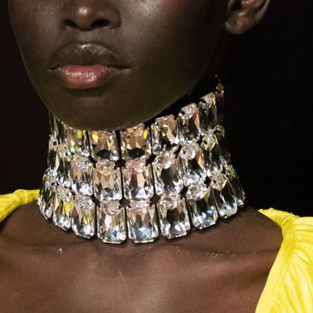 Stonefans Fashion Multilayer Square Choker Necklace Indian Jewelry Shiny Large Rhinestone Chunky Chain for Women Catwalk Show