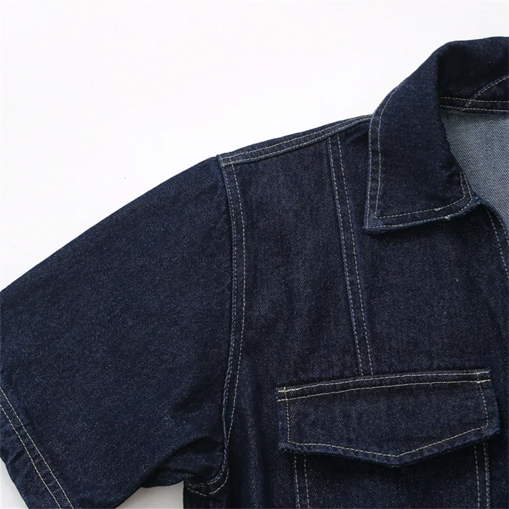 Summer New Women's Fashion Temperament Casual Versatile V-neck Short Denim Shirt Double Breasted Denim Skirt Suits Outfits