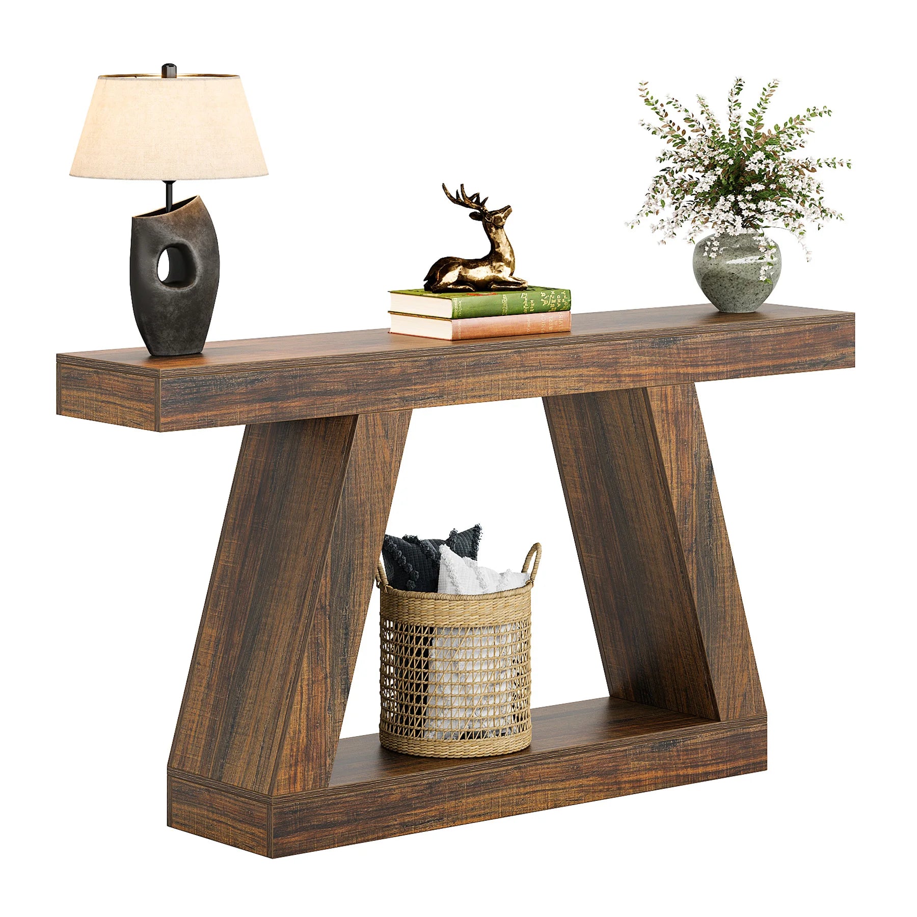 Tribesigns 55-Inch Rustic Console Table with Storage Industrial Wooden Entryway Table for Hallway Living Room