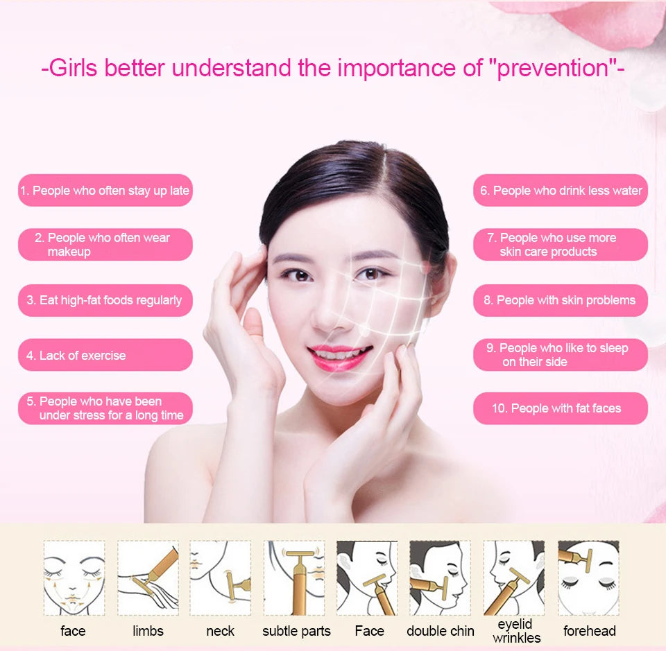 Beauty Stick 24k Gold Face Lift Bar Skin Tightening Energy Beauty Stick Vibrating Facial Massager Electric Beauty Instrument