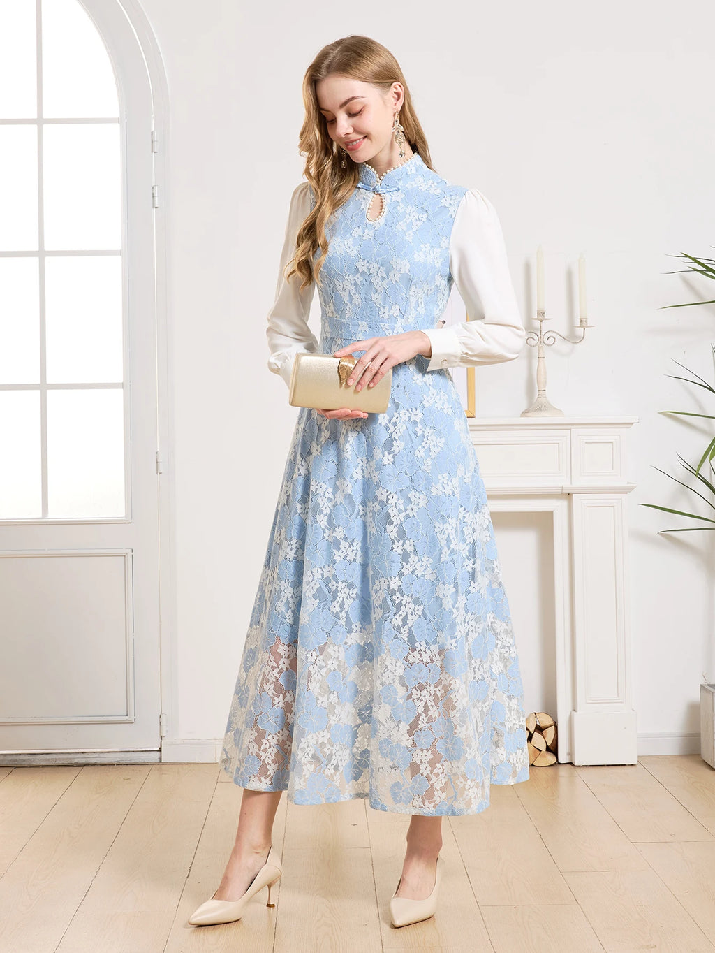 DEVCHATA Elegant Women Dress Spring Summer Luxurious Lace Party Dresses Long Sleeve Lady Formal Evening clothing