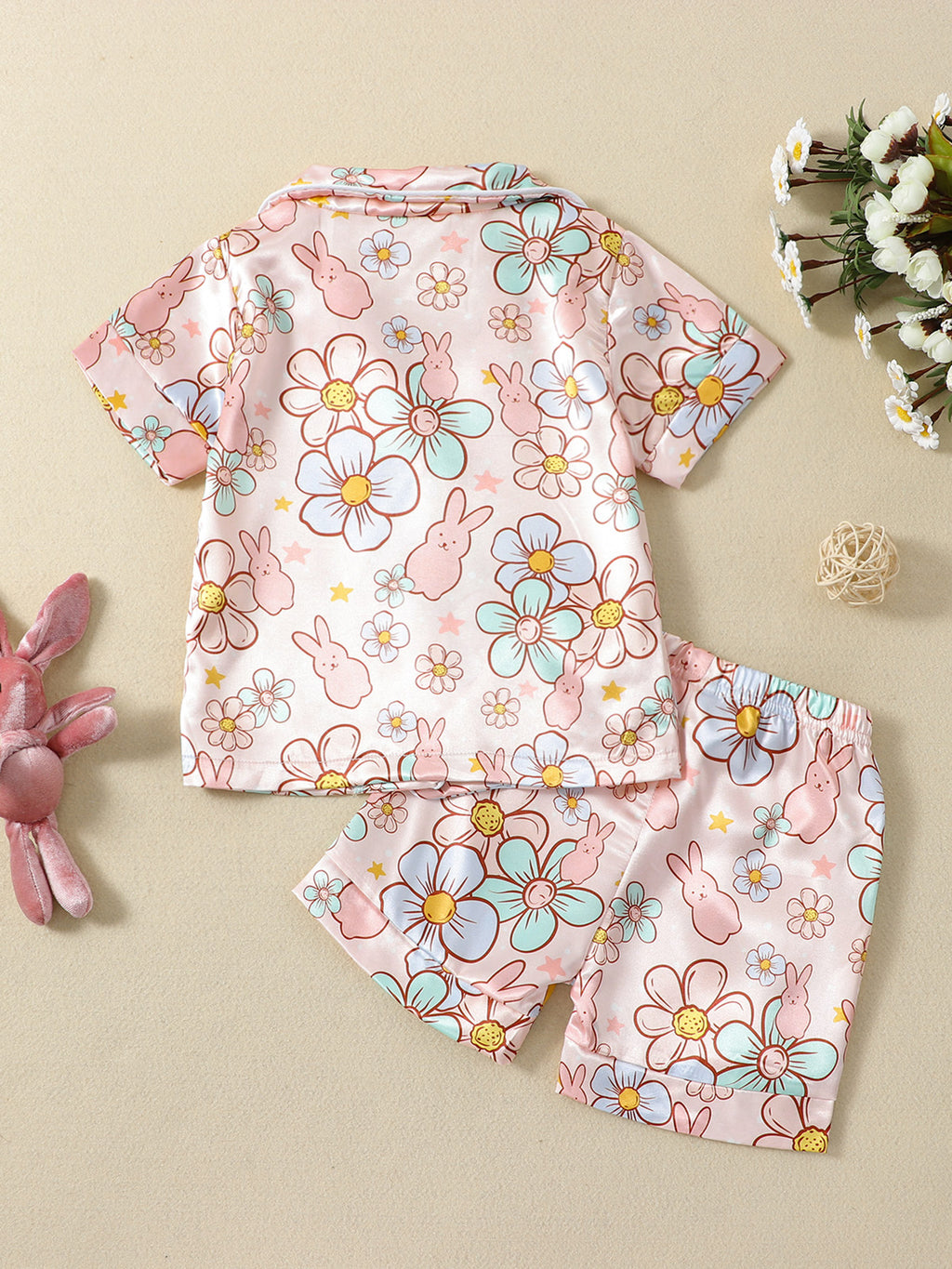 2Pcs Boys Easter Pajamas Set Long Sleeve Striped Print Button Down Shirts and Pants Set Loungewear for Kids