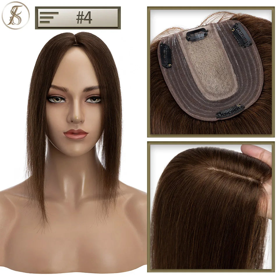 TESS 10x12cm Hair Toppers Natural Hair Wigs 3.5x9cm Women Topper Human Hair Clip In Hair Extensions Blonde Brown Women Hairpiece