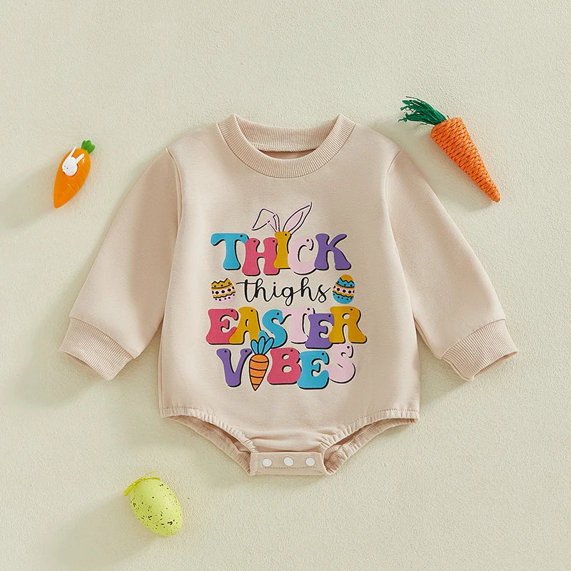 Easter Bunny Rabbit Ear Hooded Rompers for Baby Girls Boys Carrot Letter Print Long Sleeve Spring Bodysuits Jumpsuits with