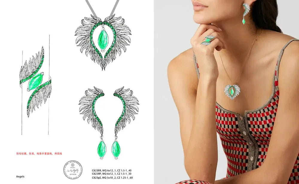 GEM'S BALLET Angel Wings Feather 925 Sterling Silver Earrings For Women Jewelry Anniversary Gift Natural Green Agate Amethyst