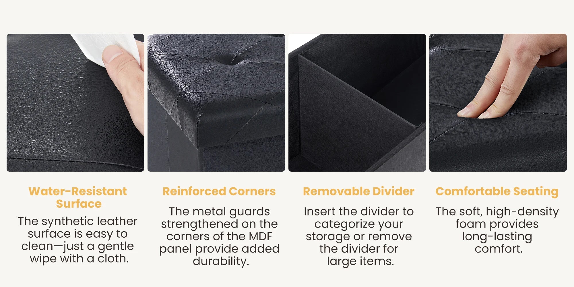 JHK 43 Inches Leather Folding Ottoman Storage Footstool Toy Box Bedroom Bench Load 660 lbs Foot Rest Stool For Living Room