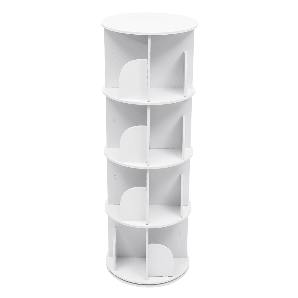 2/4-Tier Wooden Rotatable Bookshelf - 360°Display Floor Standing Storage Rack, White Multifunctional Bookshelf Organizer