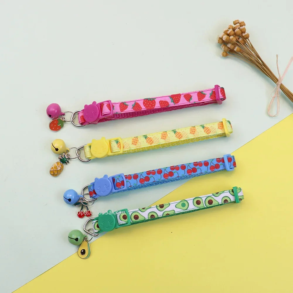 Pet Adjustable Webbing Fruit Cat Collar Breakaway Cute Neck Collar with Bell for Small Dogs Puppy Kitten Neck Accessories