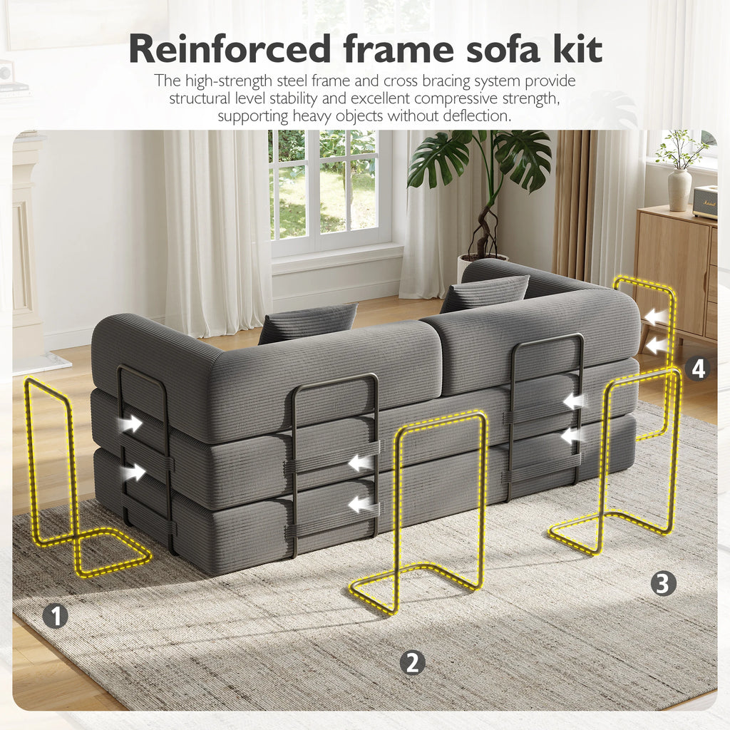 Convertible Floor Sofa Bed with Fixed-Shape Frame,  5-in-1 DIY Combination Modular Sofa,  for Living Room Bedroom Playroom