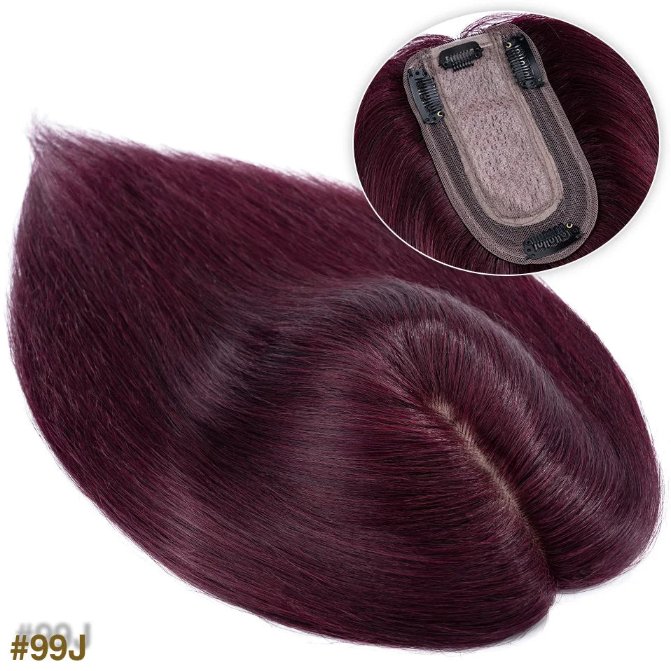 S-noilite 7x13cm Hair Toppers Human Hair For Women Natural Hair Topper Wigs Women Topper Silk Base Hair Clip In Hair Extensions