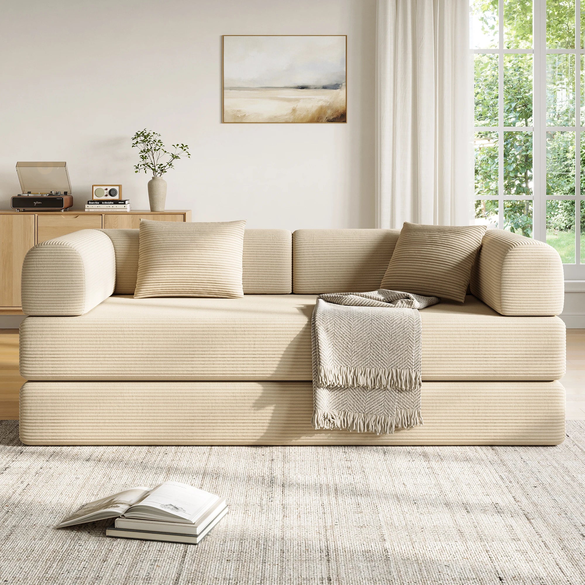 Convertible Floor Sofa Bed with Fixed-Shape Frame,  5-in-1 DIY Combination Modular Sofa,  for Living Room Bedroom Playroom