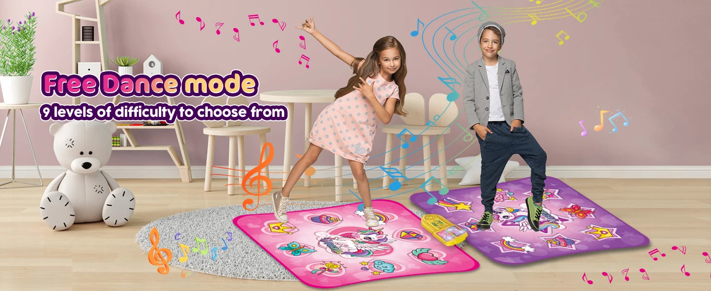 VATOS Unicorn Dance Mat x2 Toys for Girls 9-Level Dancing Game Indoor Outdoor Music Play Mat Christmas Gifts for Kids Ages 3+