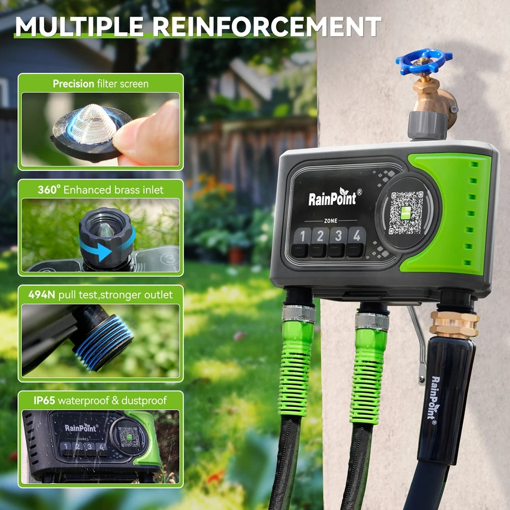 RainPoint WiFi Water Timer 4 Zones Automatic Irrigation Timer Garden Lawn Watering Systems Controller Rain Delay Manual Watering