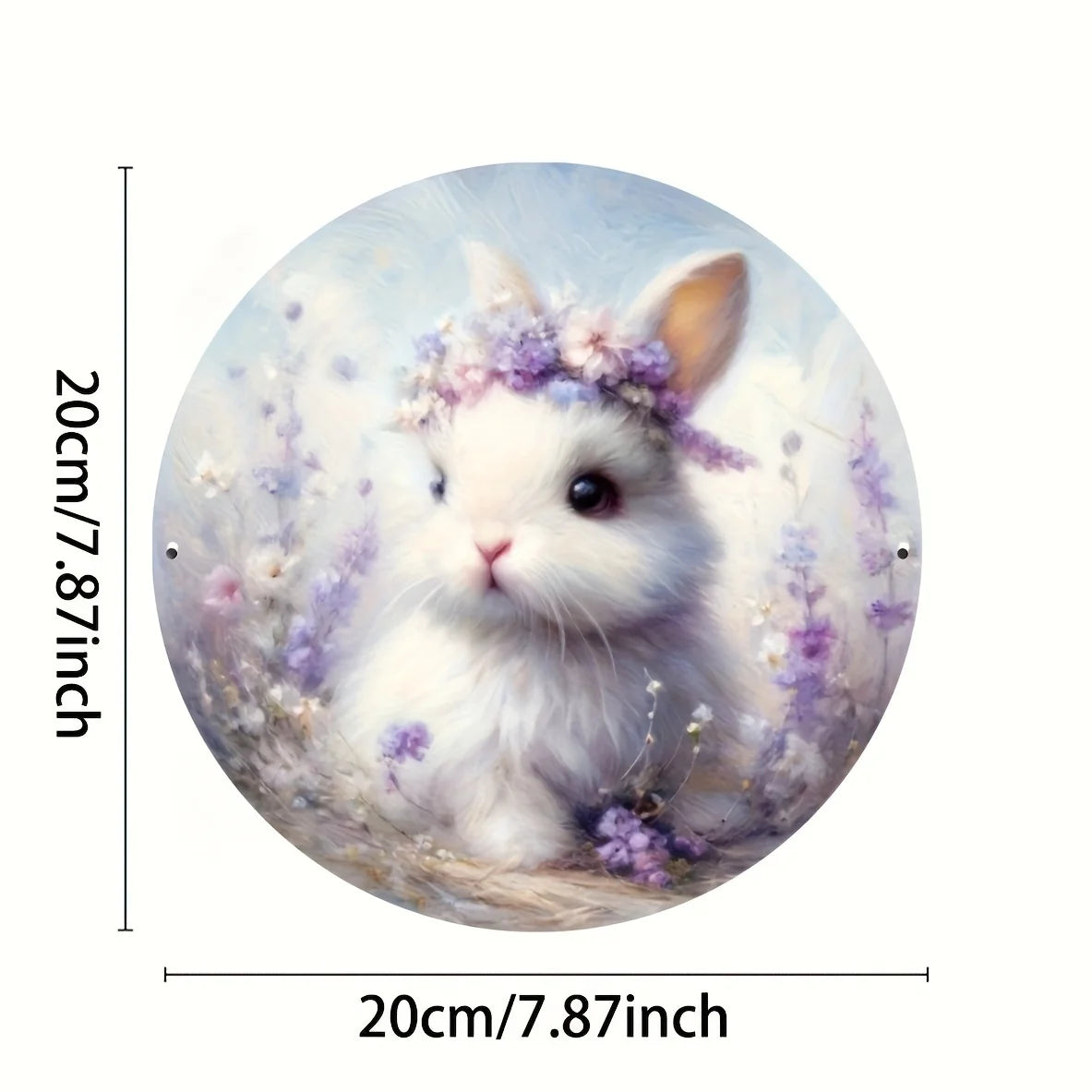 1-Pack Adorable Bunny Aluminum Metal Sign for Easter - Wreath Decoration with Circular Foil Engraving Design